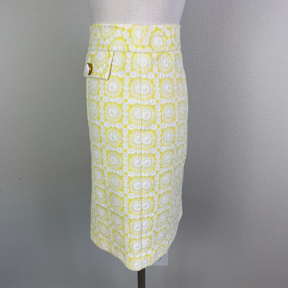 Trina Turk Yellow White Tapestry A Line Knee Length Skirt 6 - Picture 2 of 7
